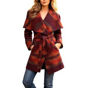 Steve Madden Ruby Aztec Blanket Belted Wrap Coat